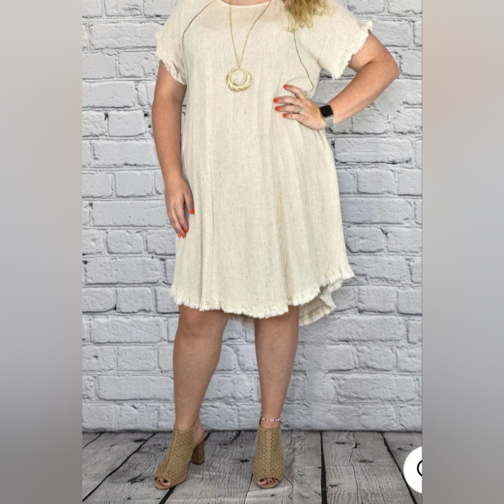 Umgee Linen Fringe Hem Dress with pockets